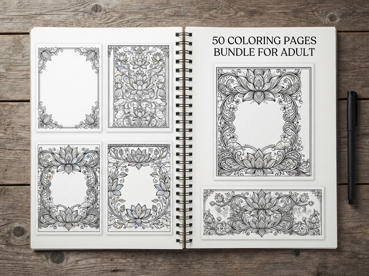 50 Lotus Flower Frame Coloring Pages