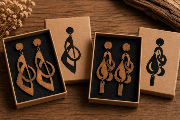 Abstract Wooden Drop Earrings Laser Cutting