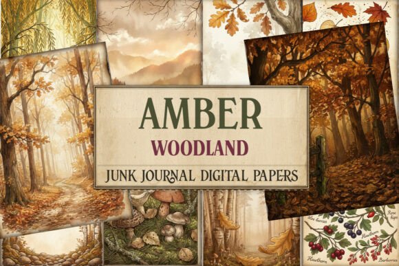 Amber Woodland Junk Journal Paper