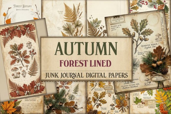 Autumn Forest Lined Junk Journal Pages