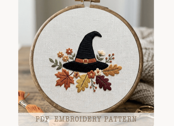 Autumn Witch Hat Embroidery Pattern