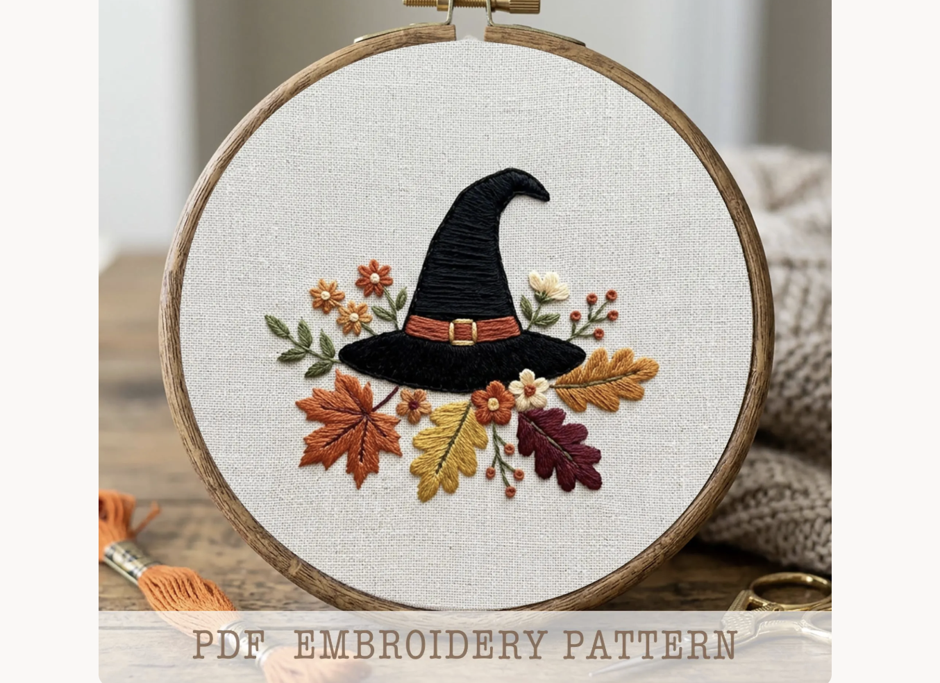 Autumn Witch Hat Embroidery Pattern