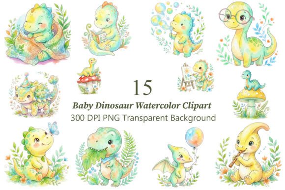 Baby Dinosaur Watercolor Clipart