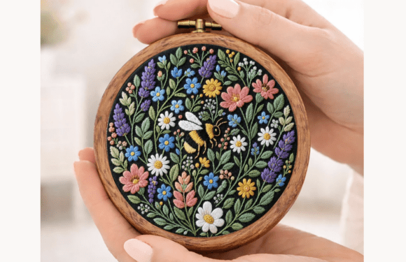 Bee and Wildflowers Embroidery Pattern