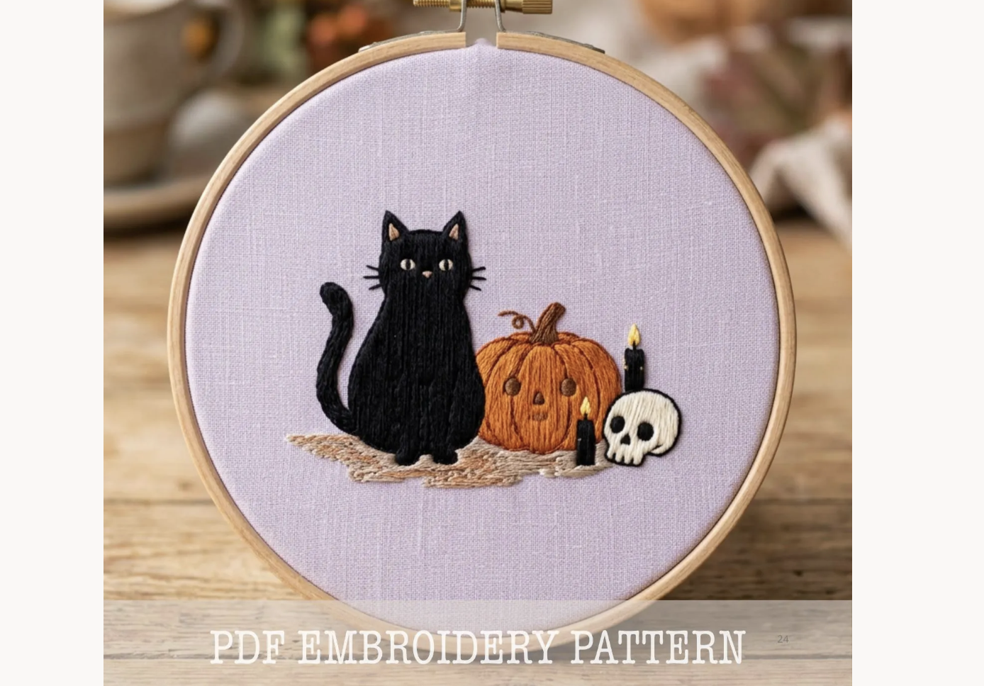 Black Cat Halloween Embroidery Pattern