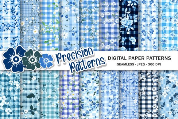 Blue Floral Gingham Pattern