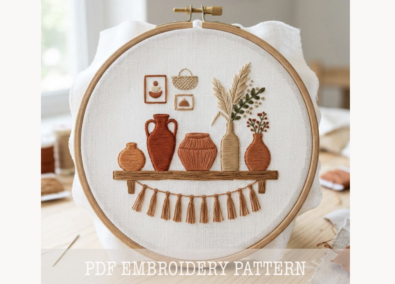 Boho Pottery Shelf Embroidery Pattern