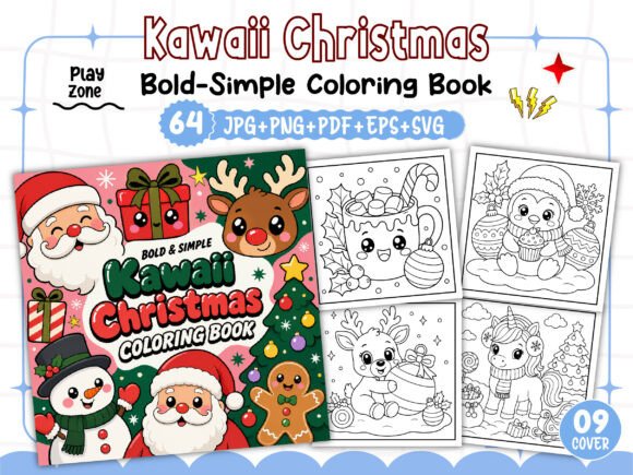 Bold Easy Kawaii Christmas Coloring Book
