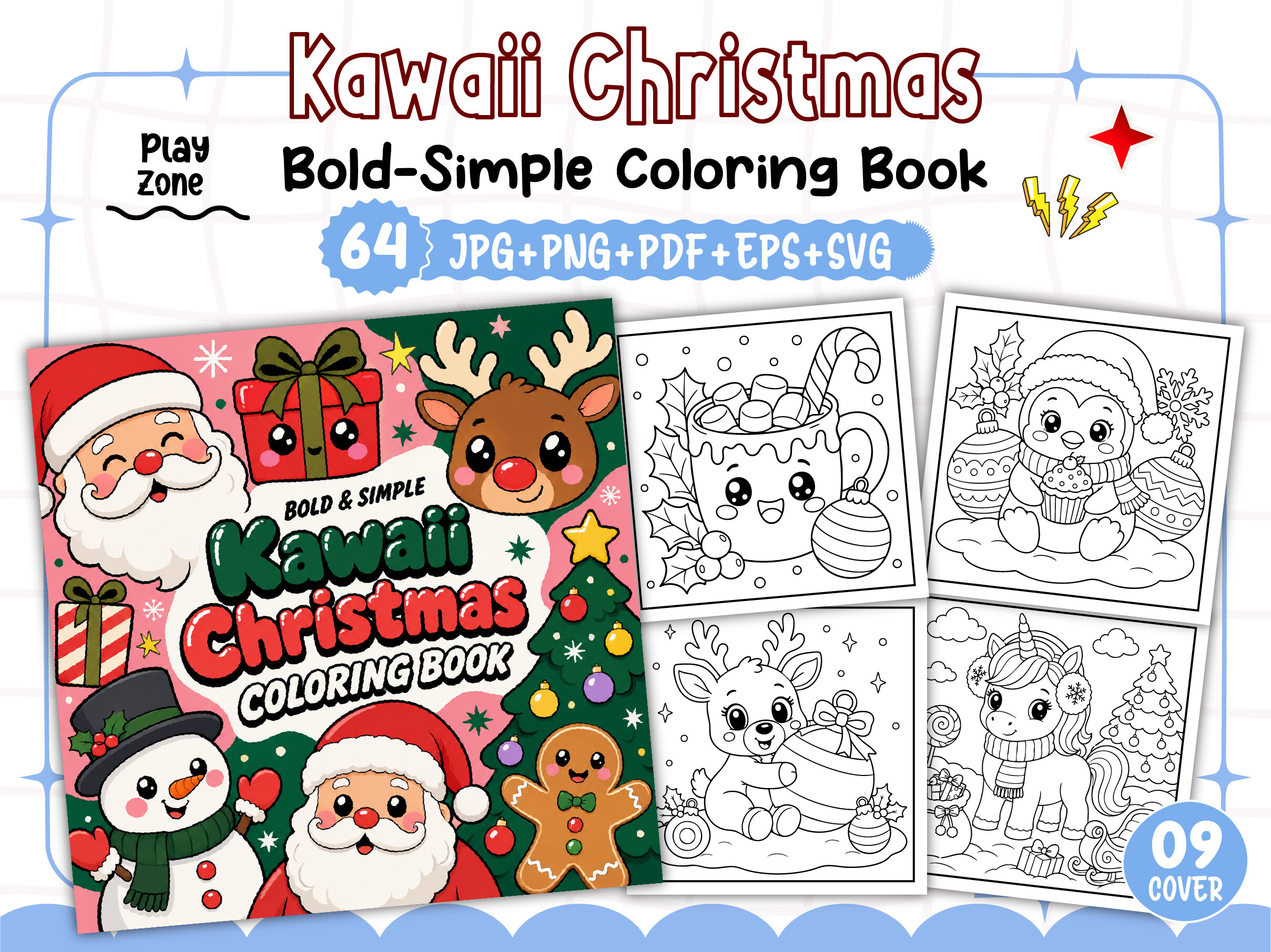 Bold Easy Kawaii Christmas Coloring Book