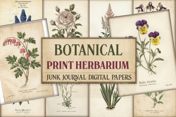 Botanical Print Herbarium Junk Journal