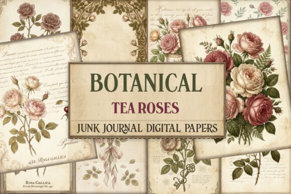 Botanical Tea Roses Junk Journal Paper
