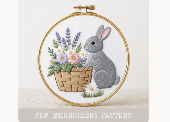 Bunny Flower Basket Embroidery Pattern