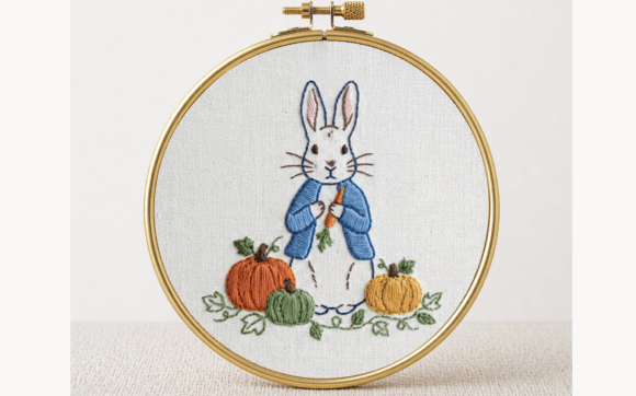 Bunny with Pumpkins Embroidery Pattern