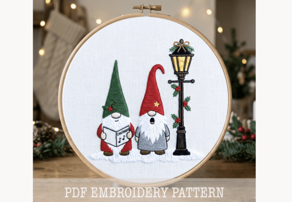 Caroling Gnomes Embroidery Pattern