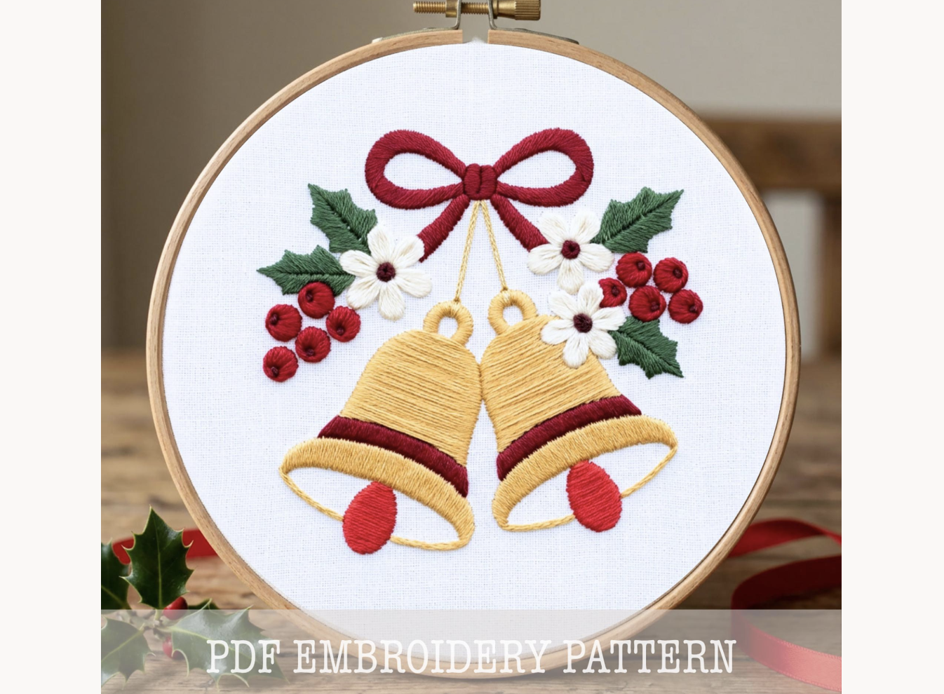 Christmas Bells Bow Embroidery Pattern