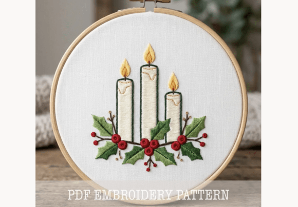 Christmas Candles Embroidery Pattern