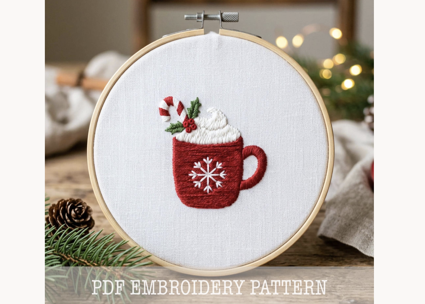 Christmas Cocoa Mug Embroidery Pattern
