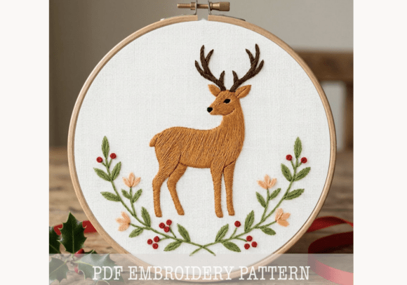Christmas Deer Wreath Embroidery Pattern