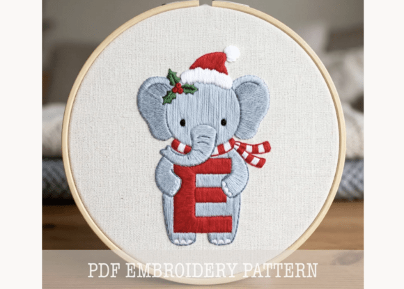 Christmas Elephant E Embroidery Pattern