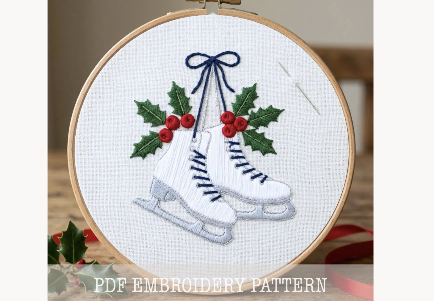 Christmas Ice Skates Embroidery Pattern