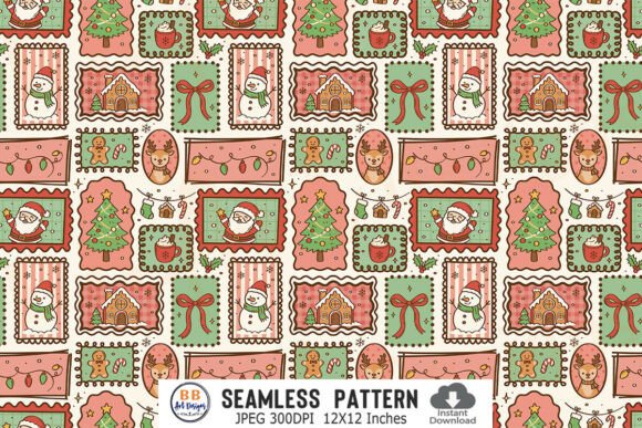 Christmas Pattern Stamp Frame Patchwork
