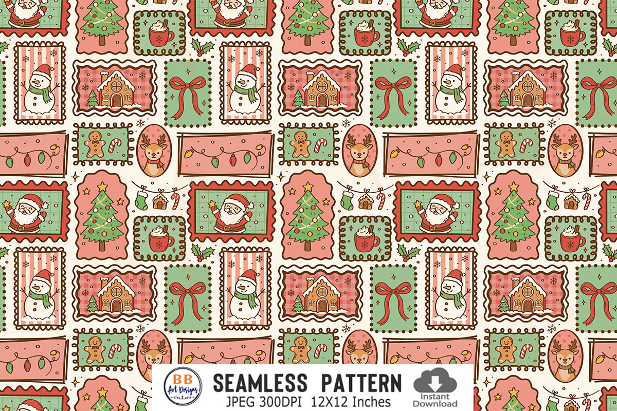 Christmas Pattern Stamp Frame Patchwork