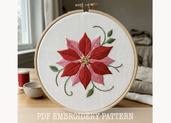 Christmas Poinsettia Embroidery Pattern