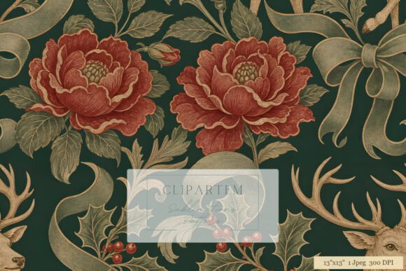 Christmas Rose Holly Deer Morris Pattern