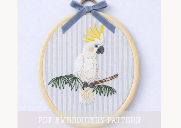 Cockatoo on Branch Embroidery Pattern