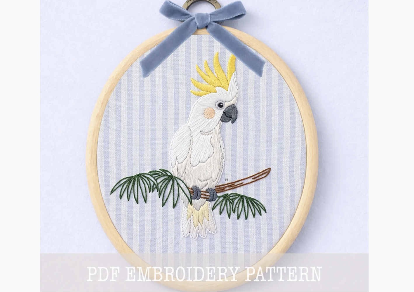 Cockatoo on Branch Embroidery Pattern