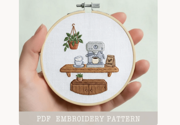 Coffee Corner Shelf Embroidery Pattern
