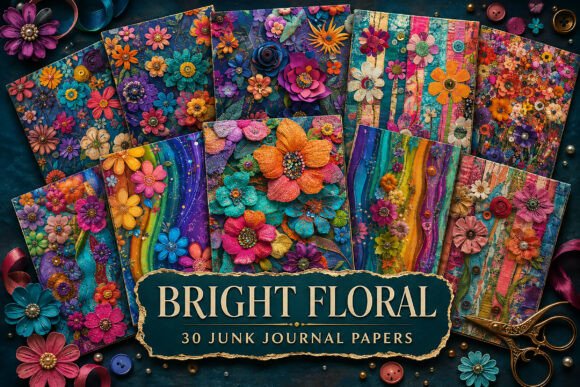 Colorful Fabric Flower Junk Journal