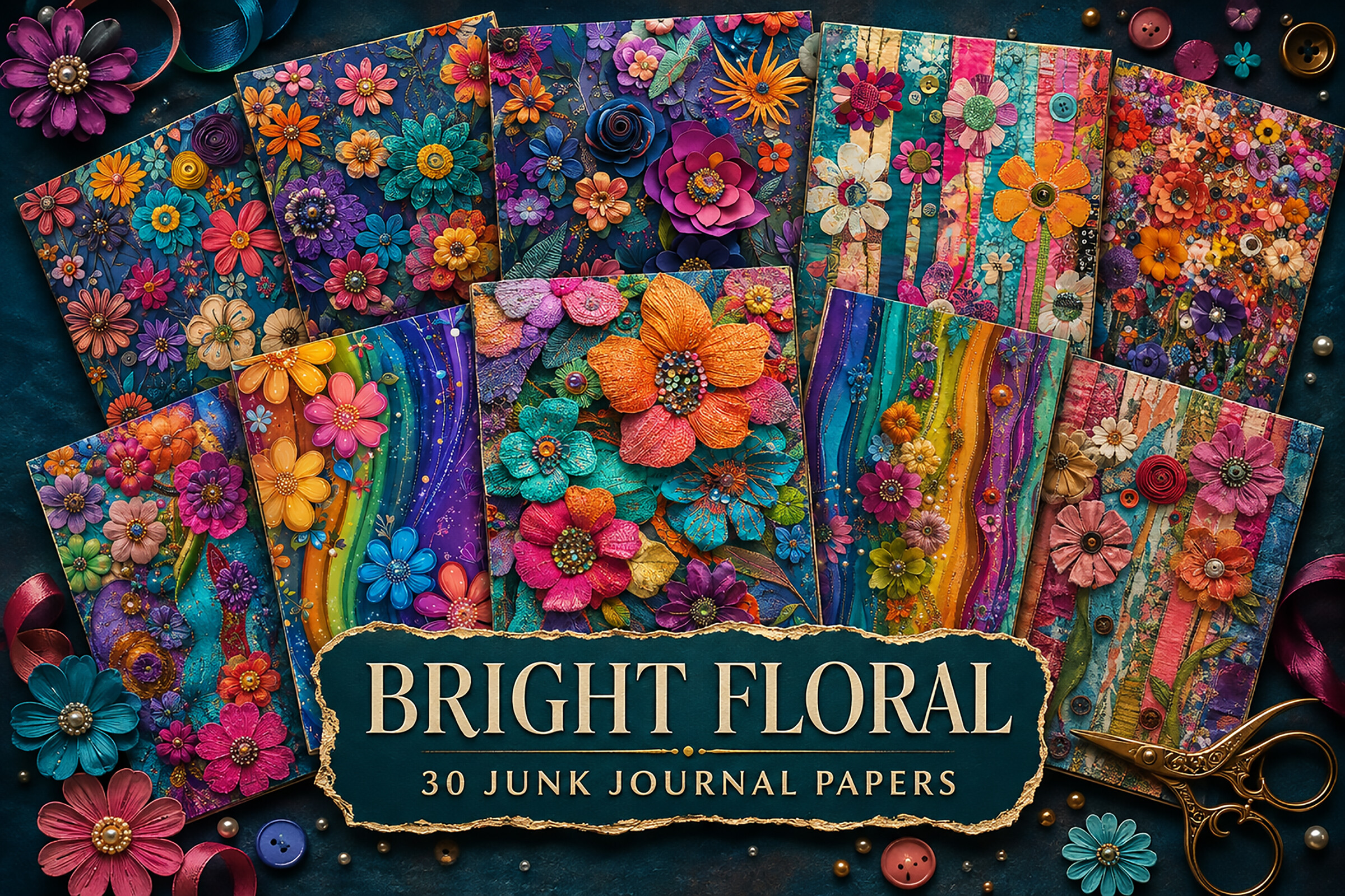 Colorful Fabric Flower Junk Journal