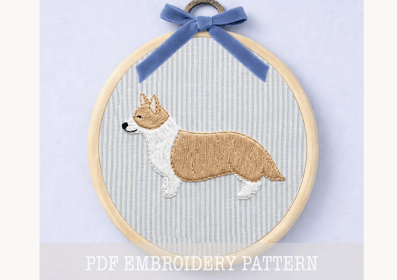 Corgi Dog Portrait Embroidery Pattern