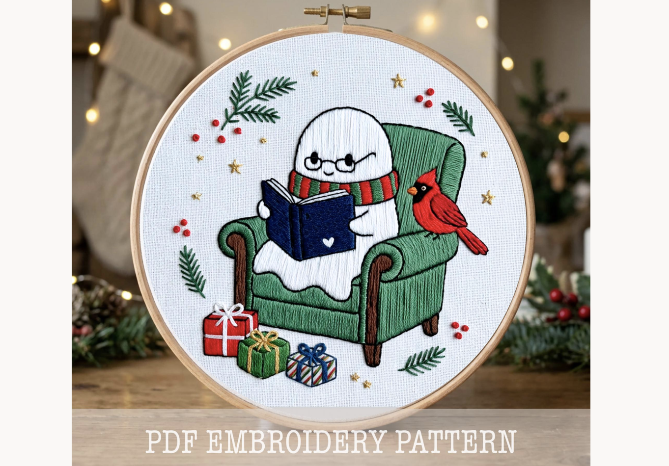 Cozy Christmas Ghost Embroidery Pattern