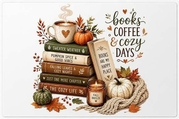 Cozy Fall Books & Coffee PNG