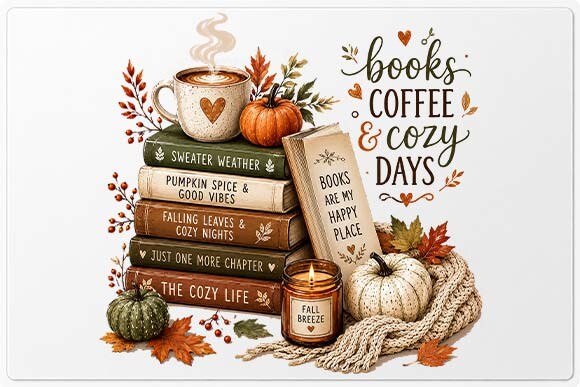 Cozy Fall Books & Coffee PNG