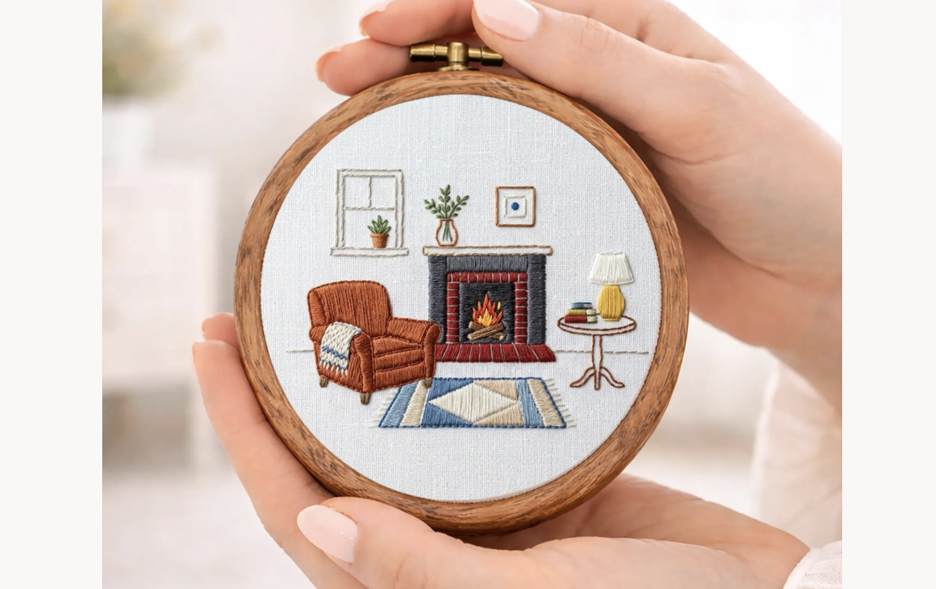 Cozy Living Room Embroidery Pattern