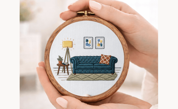 Cozy Sofa Living Room Embroidery Pattern