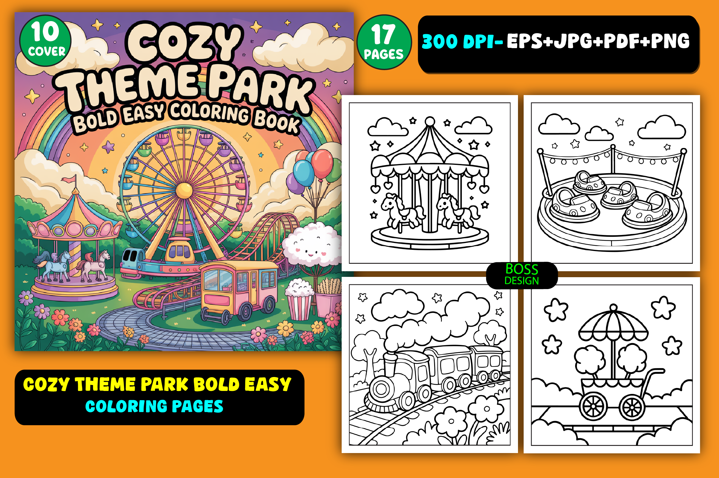 Cozy Theme Park Bold Easy Coloring Pages