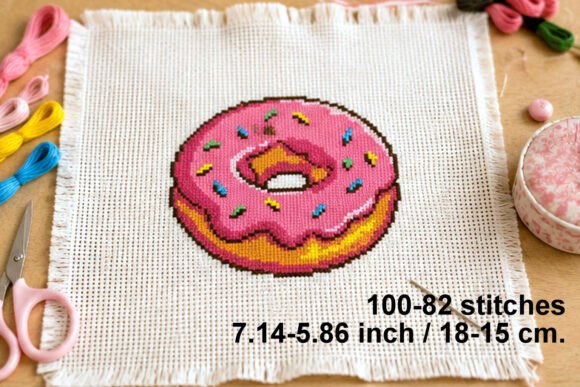 Cross Stitch Donut Pattern, Pink Counted