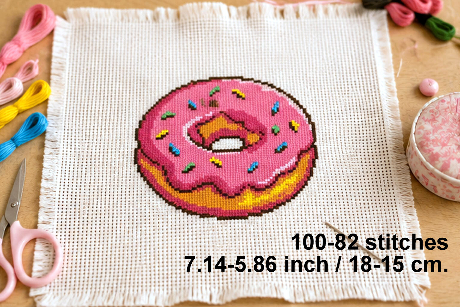 Cross Stitch Donut Pattern, Pink Counted