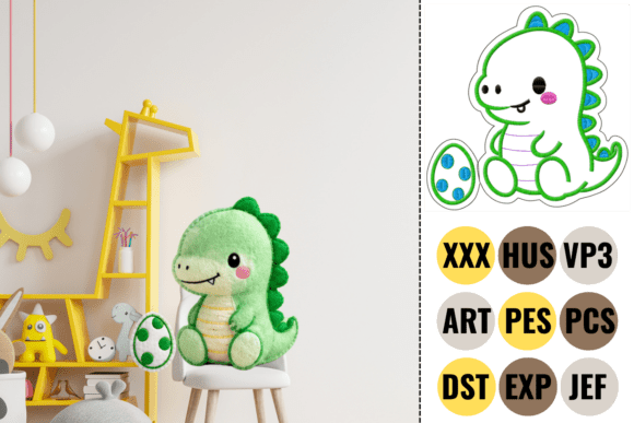 Cute Baby Dinosaur Machine Embroidery