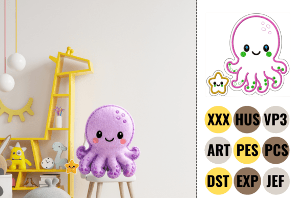 Cute Baby Octopus Embroidery Design