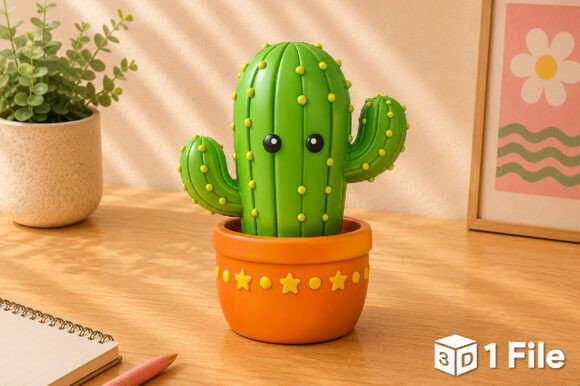 Cute Cactus Planter 3D Model STL File