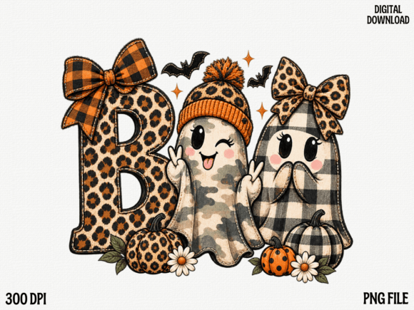 Cute Ghost Halloween Bows PNG, Kawaii Sp