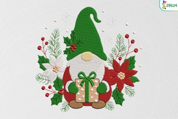 Cute Gnome with Gift & Floral Frame