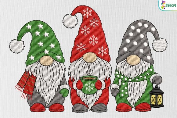 Cute Gnomes with Scarf, Coffee & Lantern