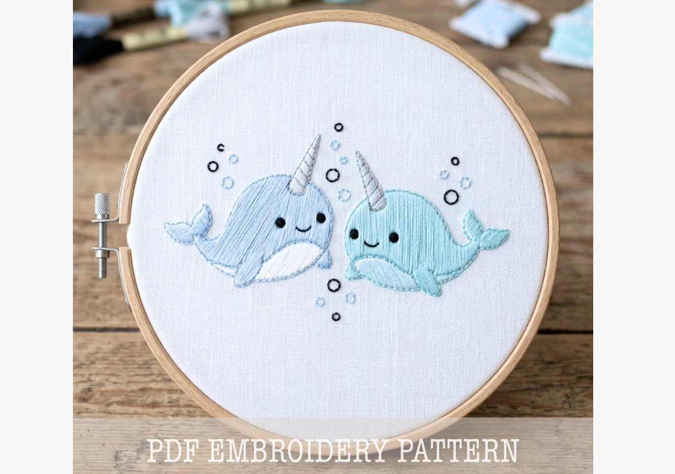 Cute Narwhal Duo Embroidery Pattern