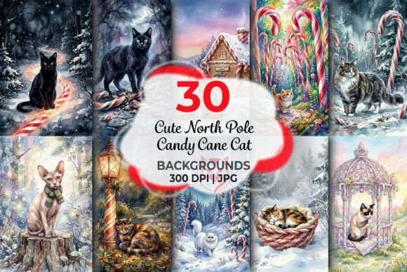 Cute North Pole Candy Cane Cat